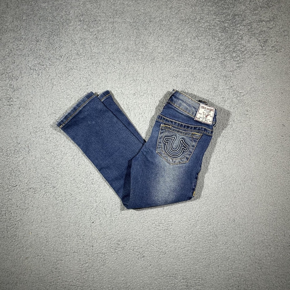 True Religion Geno Relaxed Fit Girls Size 5 Blue Wash Jeans  #2993